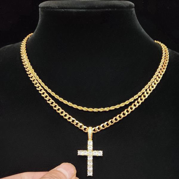 Double-layered cross necklace