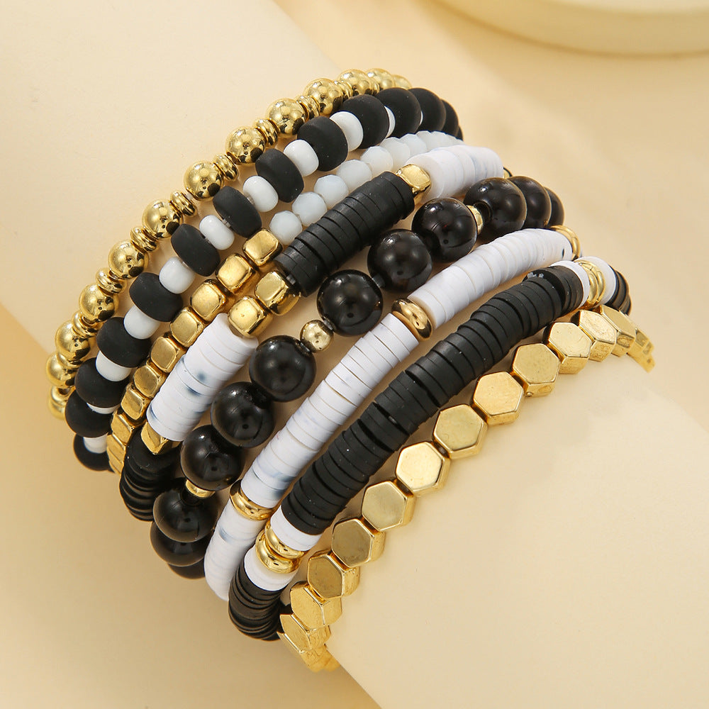 Multiple stacked straps combined soft clay bracelet