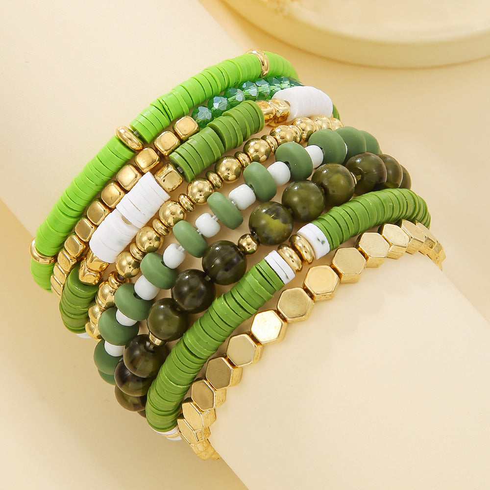 Multiple stacked straps combined soft clay bracelet
