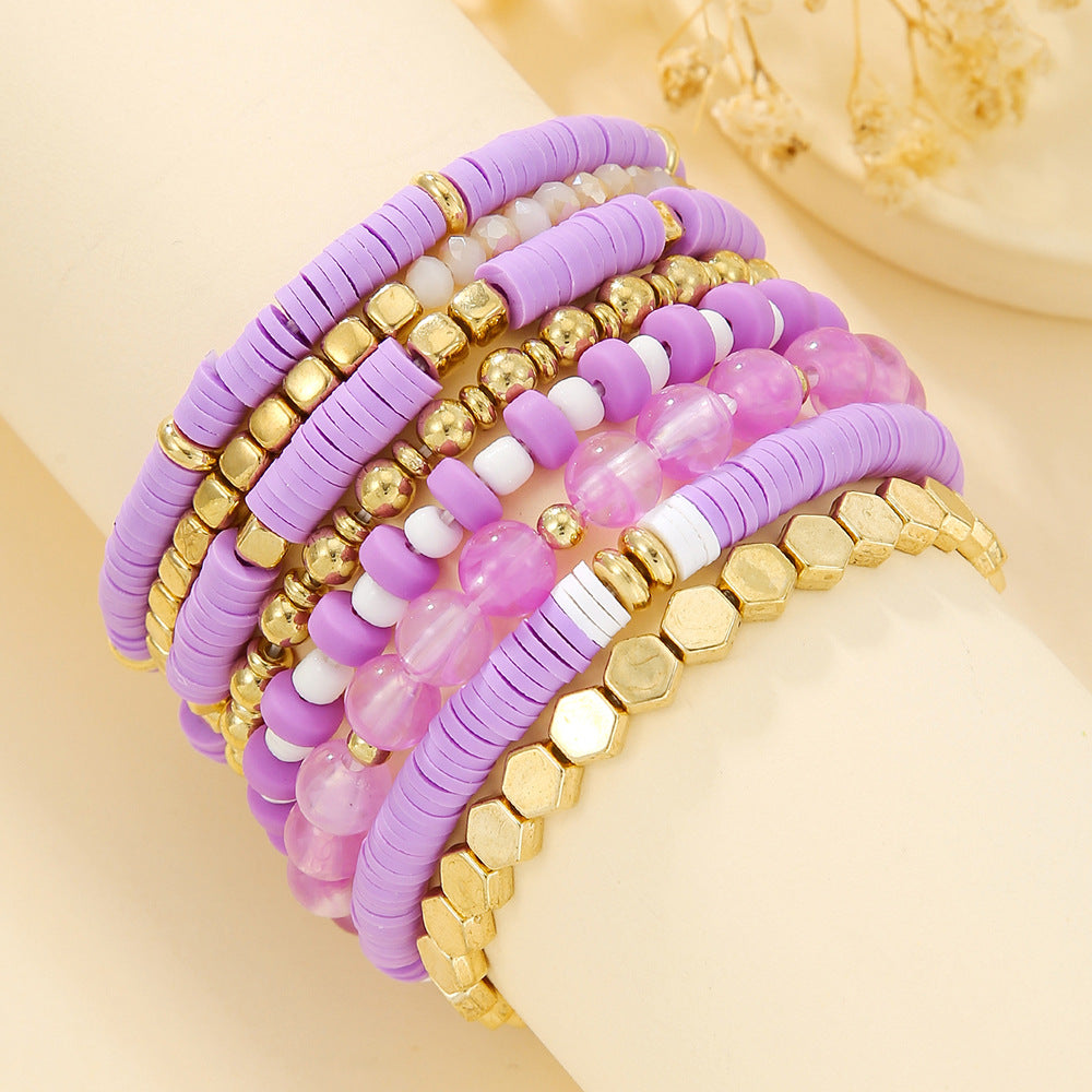 Multiple stacked straps combined soft clay bracelet