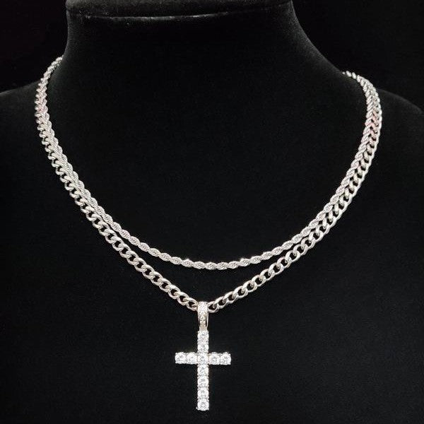Double-layered cross necklace
