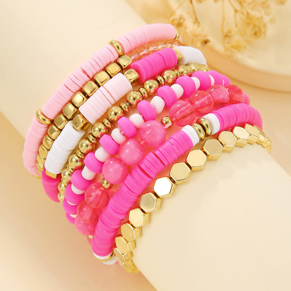 Multiple stacked straps combined soft clay bracelet